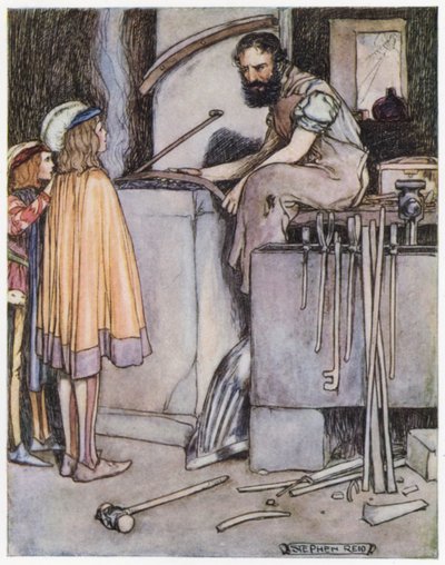 Illustrasjon for Siegfried the Dragon-Slayer (farge litho) av Stephen Reid