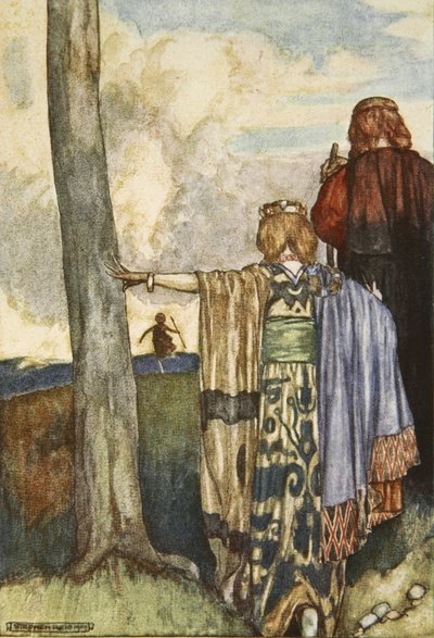 Dronning Maeve møter Cuchulain, illustrasjon fra 'Cuchulain, The Hound of Ulster', av Eleanor Hull (1860-1935) av Stephen Reid