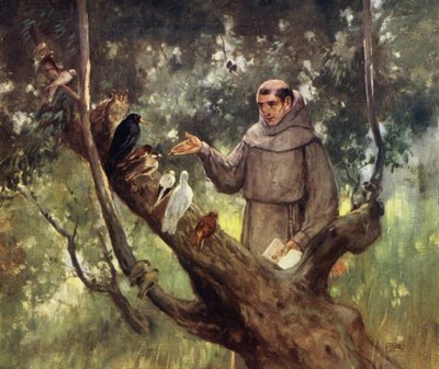 Saint Francis forkynner for fuglene (farge litho) av Stephen Reid