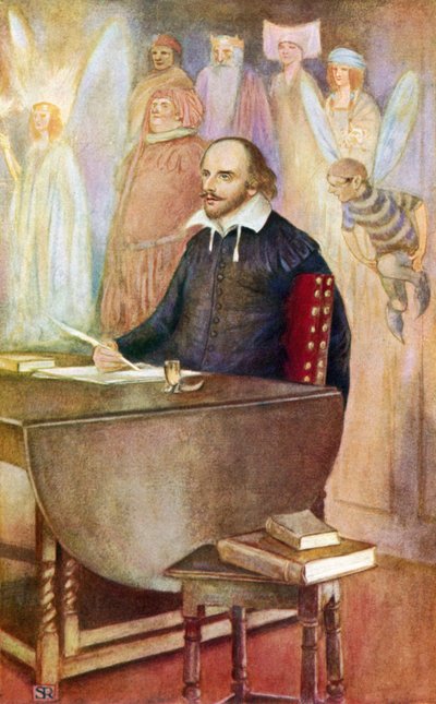 Shakespeare og noen av de udødelige skapningene hans fancy (farge litho) av Stephen Reid