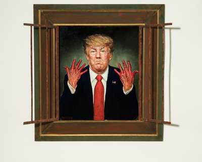 Trump Indited, 2020 (olje på panel) av Steven Skollar