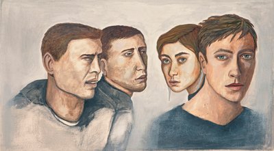 Hva skjer ? 2017 (blyant, penn og blekk og vask på papir) av Stevie Taylor