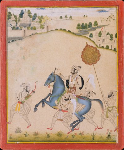 Maharana Amar Singh II rir på en Jodhpur-hest, ca. 1700-1710. av Stipple Master