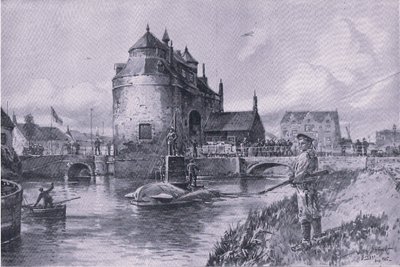 En trygg havn i Bruge, fra puben The Illustrated History of the World War 1914-1915. av Union Berlagsefellfchaft av Willy Stoewer 