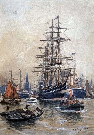 Havnen i Hamburg på 1800-tallet av Stoewer Willy (1864 1931)