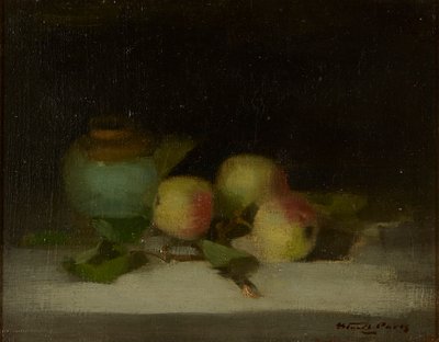 Et stilleben med epler og ingefærkrukke (olje på lerret) av Stuart Park