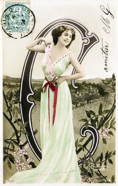 C: Bianca Toledo, artist, sanger og Sevillan-danser fra Belle Epoque - Casino de Paris, Folies Bergere, Jardin de Paris - Alfabet i postkort av Studio Reutlinger