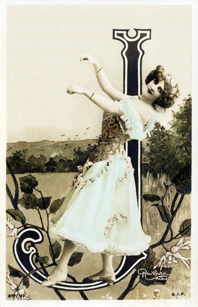 J: Lucette De Berny, kunstner fra Belle Epoque - Alfabet på postkort av Studio Reutlinger