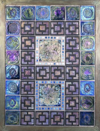 Et Favrile glassflispanel, støpt med blomster og geometriske design, 1900-tallet (Favrile glassfliser) av Studios Tiffany