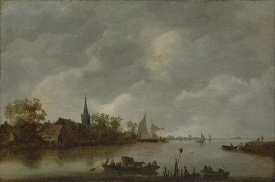River View med en landsbykirke. av Style of Jan van Goyen