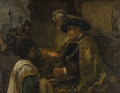 Pilatus vasker hendene, sannsynligvis 1660-tallet. av Style of Rembrandt