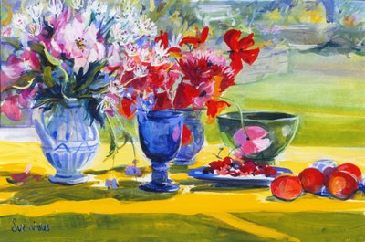 Midtsommerblomster på hagebord, 1993 av Sue Wales