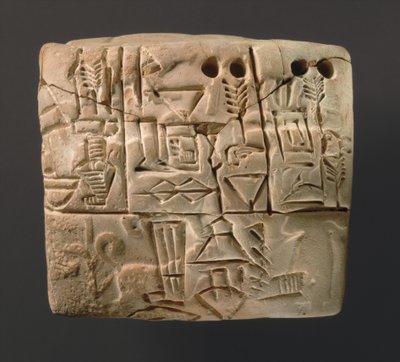 Kileskrifttavle som viser beretninger om byggdistribusjon, ca. 3000 f.Kr. (leire) av Sumerian
