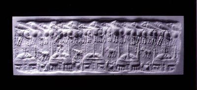 Håndtert sylindertetningsavtrykk, Uruk (nå Warka, Irak), ca. 3300-3000 f.Kr. (gips) av Sumerian Sumerian