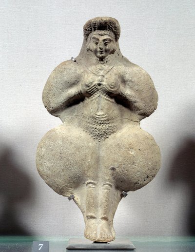 Orientalsk kunst: terrakottastatuett av kvinne som holder brystene hennes, sannsynlig representasjon av Ishtar, fruktbarhetsgudinnen. Fra Susa. Iran. Elamitt periode. 14.-12. århundre f.Kr. Søn 0,16 m. Museet Louvre av Sumerian Sumerian
