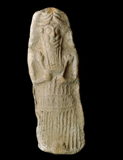 Sumerisk kunst: krigergud med ører av storfe representerer løgner i kisten hans, sannsynligvis den mesopotamiske guden Dumuzi. Terrakotta skulptur. Fra Diqdiqqe-siden. Dim. 12 cm Bagdad, National Iraq Museum av Sumerian Sumerian