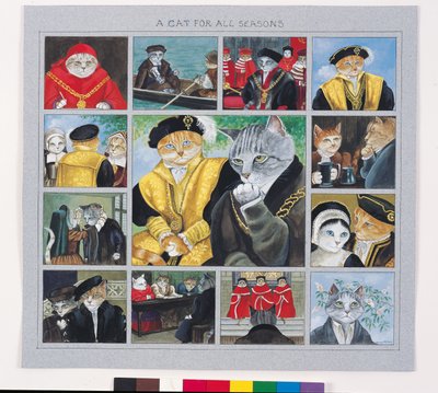 Illustrasjon fra Cats Galore! A Compendium of Cultured Cats (utgitt 2015) av Susan Herbert