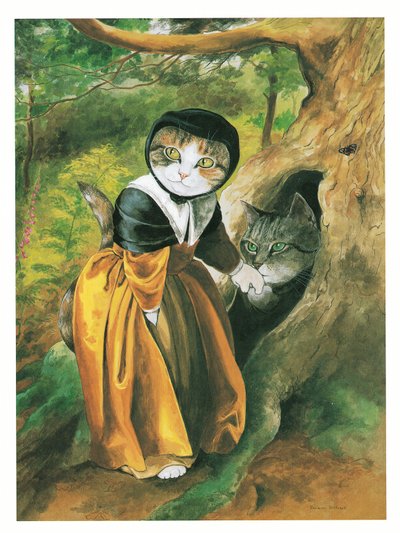 Illustrasjon fra Prerafaelittiske katter (utgitt 1999) av Susan Herbert