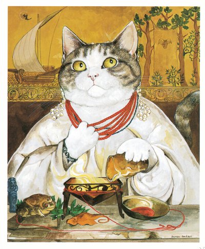 Illustrasjon fra Prerafaelittiske katter (utgitt 1999) av Susan Herbert