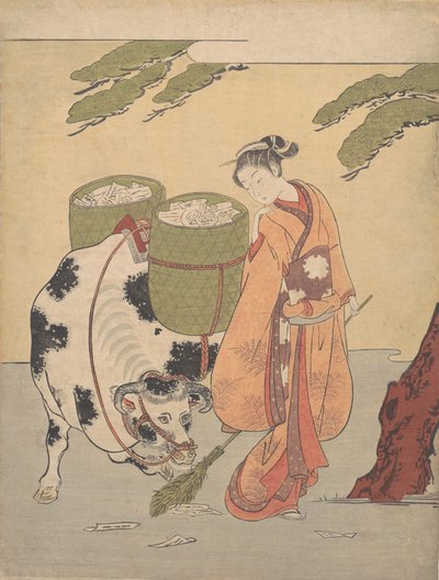 En kvinne som feier opp kjærlighetsbrevene sine, 1725-1770., 1725-1770. av Suzuki Harunobu