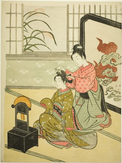 Autumn Moon in the Mirror (Kyodai no shugetsu), fra serien "Eight Views of the Parlour (Zashiki hakkei)" av Suzuki Harunobu