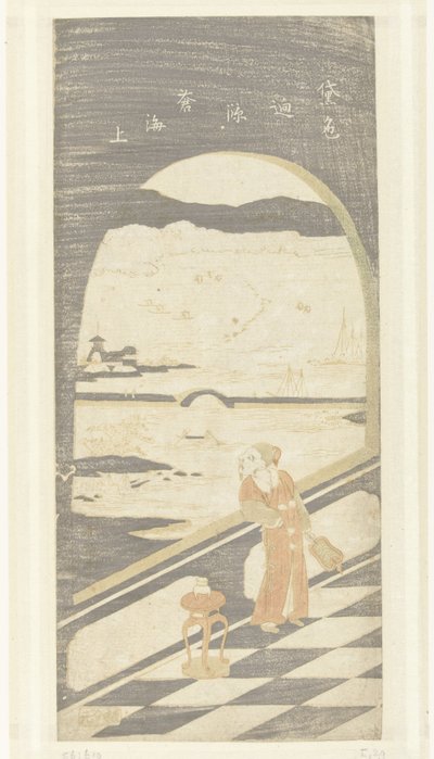 Kinesisk poet ser ut over vannlandskapet av Suzuki Harunobu