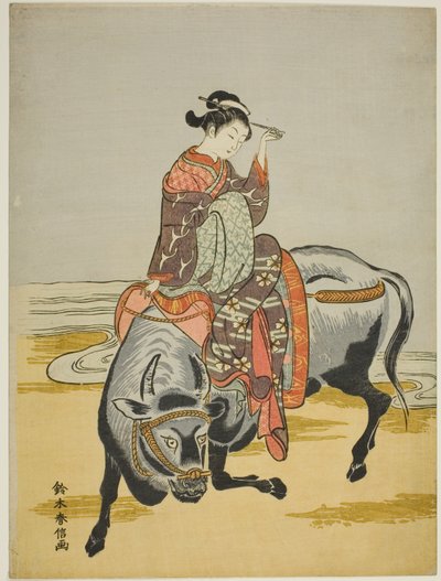 Courtesane som rir på en okse av Suzuki Harunobu