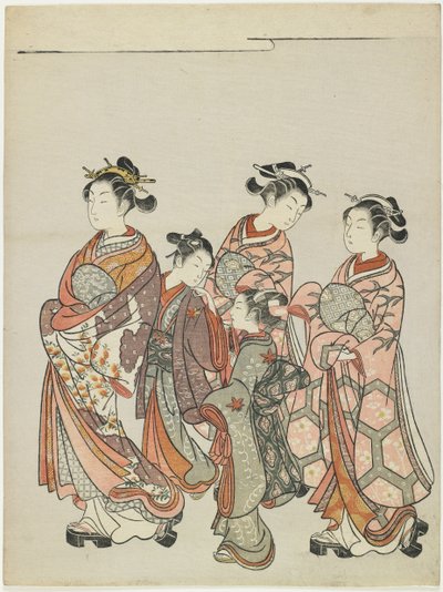 Kurtisane med ledsagere på parade, etter 1766 av Suzuki Harunobu