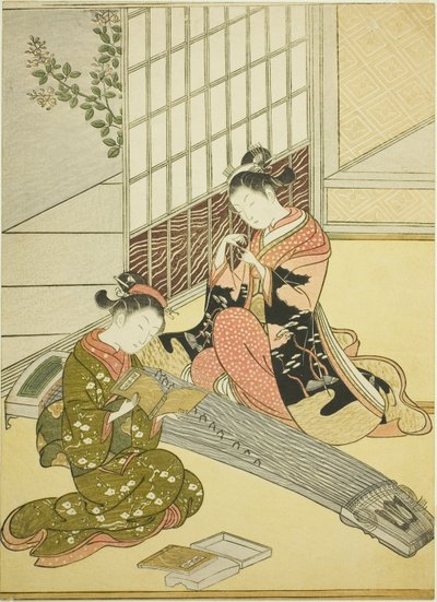 Descending Geese of the Koto Bridges (Kotoji no rakugan), fra serien "Eight Views of the Parlour (Zashiki hakkei)" av Suzuki Harunobu