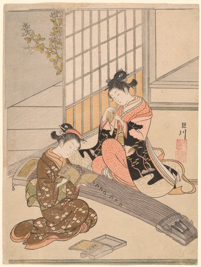 Descending Geese of the Koto Bridges (Kotoji no rakugan), fra serien "Eight Views of the Parlour (Zashiki hakkei)" av Suzuki Harunobu