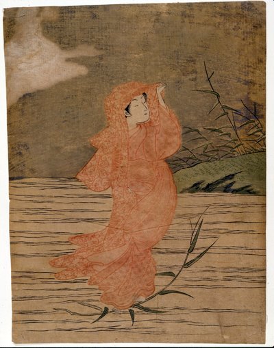 Dharma på vannet. Trykk av Harunobu Suzuki (1724/25-1770). av Suzuki Harunobu