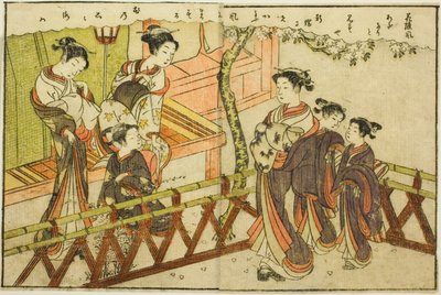 Tosidig illustrasjon fra Vol. 2 av "Picture Book of Spring Brocades (Ehon haru no nishiki)" av Suzuki Harunobu