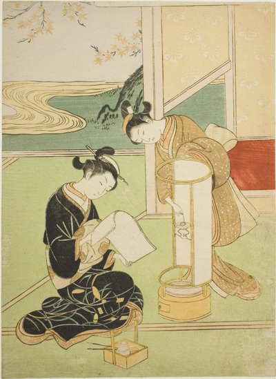 Evening Glow of a Lamp (Andon no sekisho), fra serien "Eight Views of the Parlor (Zashiki hakkei)" av Suzuki Harunobu