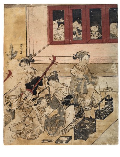 Fire jenter fra Yoshiwara på rommet av Suzuki Harunobu