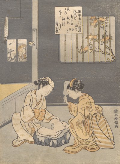 Fulling Cloth ved Jewel River Kinuta no Tamagawa, ca. 1768., ca. 1768. av Suzuki Harunobu