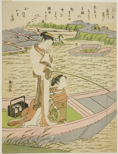 Gjess som faller ned på Sumida-elven (Sumidagawa no rakugan), fra serien "Eight Fashionable Views of Edo (Furyu Edo hakkei)" av Suzuki Harunobu