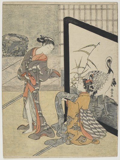 Påkledning, 1765-69 (farget treblokktrykk) av Suzuki Harunobu