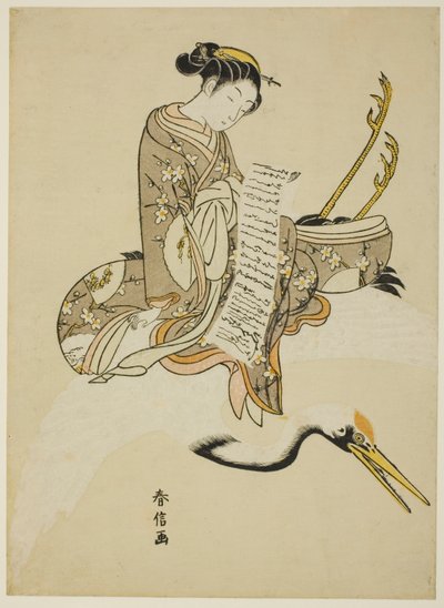 Girl Riding a Crane (parodi på Hi Chobo [kinesisk: Fei Zhangfang]) av Suzuki Harunobu