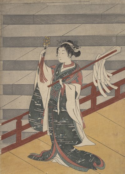 Jente på balkongen over steintrappen, ca. 1768., ca. 1768. av Suzuki Harunobu