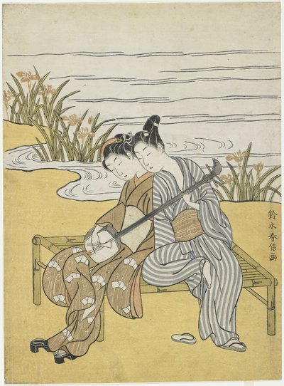 Elskere som spiller den samme Shamisen som en mildt av keiser Xuanzong og Yang Guifei, ca. 1767 av Suzuki Harunobu
