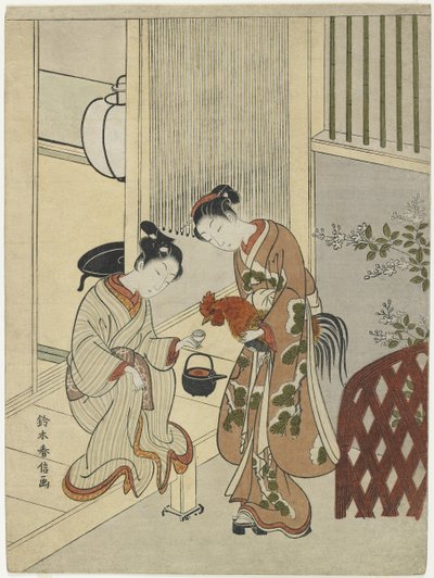 Lovers Plying a Rooster with Sake, ca. 1767 av Suzuki Harunobu
