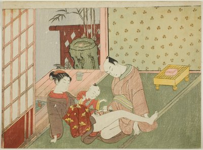 Lovers with Young Attendant Looking on, fra en serie uten navn med erotiske trykk av Suzuki Harunobu
