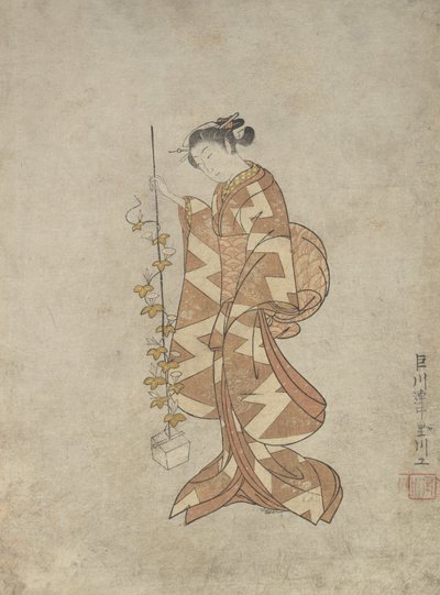 Moderne representasjon av poetinnen Kaga no Chiyo, ca. 1765., ca. 1765. av Suzuki Harunobu