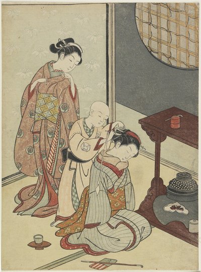 Night Rain on the Tea Stand, etter 1766 (farget treblokktrykk) av Suzuki Harunobu