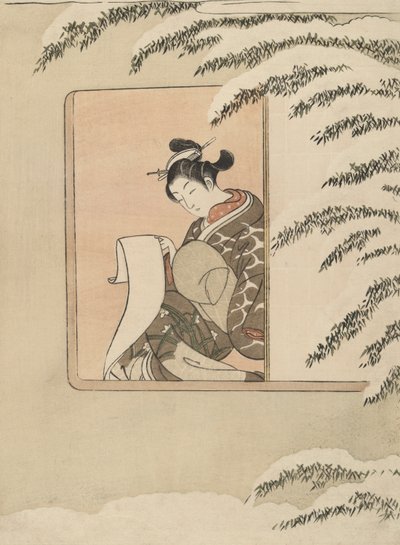 Parodi på Sun Kang, også kjent som Snow by the Window av Suzuki Harunobu