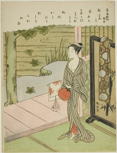 Dikt av Fujiwara no Toshiyuki, fra en serie uten tittel med trettiseks udødelige poeter av Suzuki Harunobu