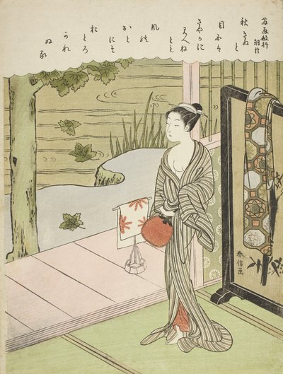 Dikt av Fujiwara no Toshiyuki, fra en serie uten tittel med trettiseks udødelige poeter, ca. 1767-68 av Suzuki Harunobu