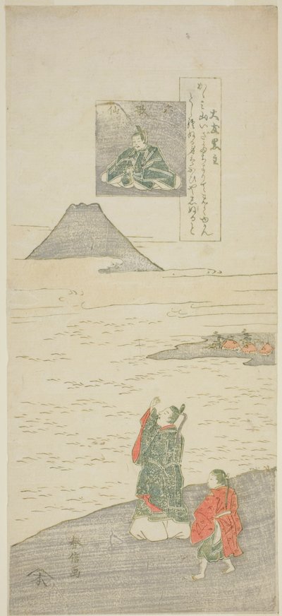 Dikt av Otomo no Kuronushi, fra serien "Six Famous Poets (Rokkasen)" av Suzuki Harunobu