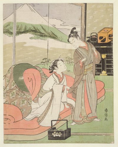T H Riches 1913 Lover Take Leave of a Courtesan, ca. 1768-9 (treblokktrykk) av Suzuki Harunobu