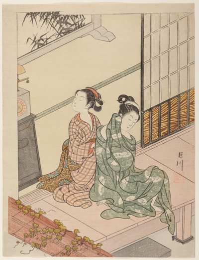 The Evening Bell of the Clock (Tokei no bansho), fra serien "Eight Views of the Parlour (Zashiki hakkei)" av Suzuki Harunobu
